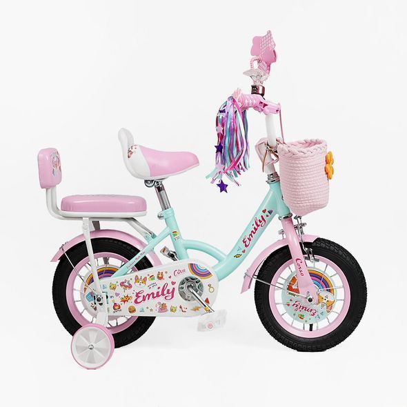 Купить Велосипед детский CORSO 12" Emily ML-42589 (вспомогательные колеса, корзинка, кресло для куклы) 3 368 грн недорого