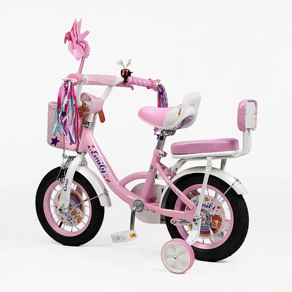Купить Велосипед детский CORSO 12" Emily ML-15569 (вспомогательные колеса, корзинка, кресло для куклы) 3 368 грн недорого