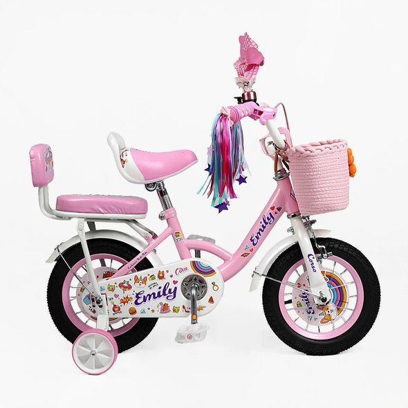 Купить Велосипед детский CORSO 12" Emily ML-15569 (вспомогательные колеса, корзинка, кресло для куклы) 3 368 грн недорого