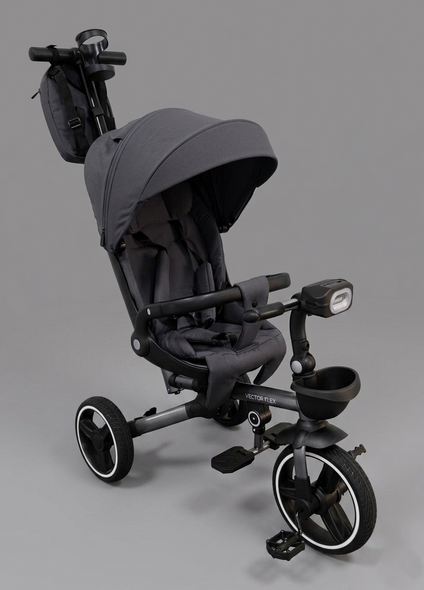 Купить Трехколесный складной велосипед El Camino Vector Flex ME 1231 Charcoal Gray (поворотное сидение, дождевик, музыка) 5 098 грн недорого