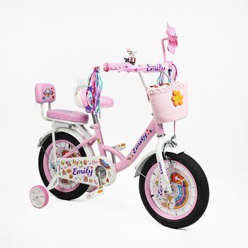 Купить Велосипед детский CORSO 14" Emily ML-17402 (вспомогательные колеса, корзинка, кресло для куклы) 3 537 грн недорого