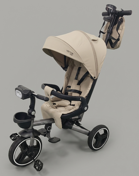 Купить Трехколесный складной велосипед El Camino Vector Flex ME 1231 Latte (поворотное сидение, дождевик, музыка) 5 098 грн недорого