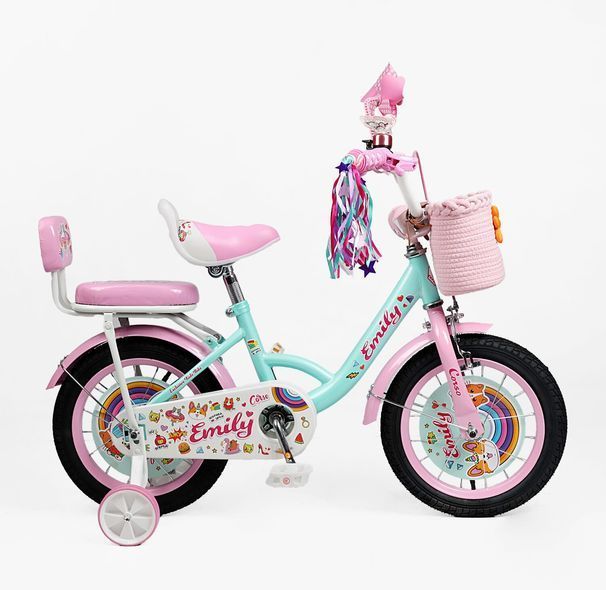 Купить Велосипед детский CORSO 14" Emily ML-29014 (вспомогательные колеса, корзинка, кресло для куклы) 3 537 грн недорого