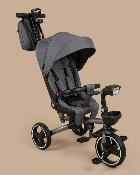 Купити Триколісний складний велосипед El Camino Vector Flex ME 1231 Medium Gray (поворотне сидіння, дощовик, музика) 5 098 грн недорого, дешево
