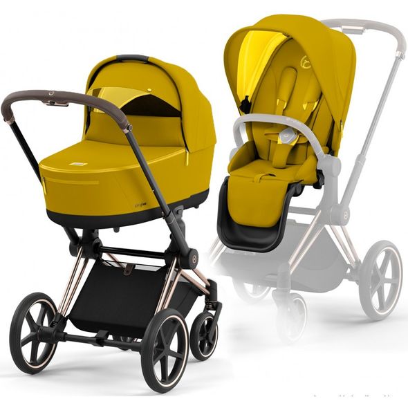 Купити Коляска дитяча 2 в 1 Cybex Priam Mustard Yellow шасі Rosegold 50 700 грн недорого, дешево